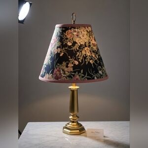 Vintage Brass Lamp w/ Original Floral Shade + 3‑Level Dimmer